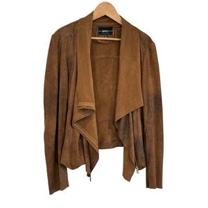 BNCI x Blanc Noir Faux Suede Leather Moto Jacket Womens XL Brown Lightweight